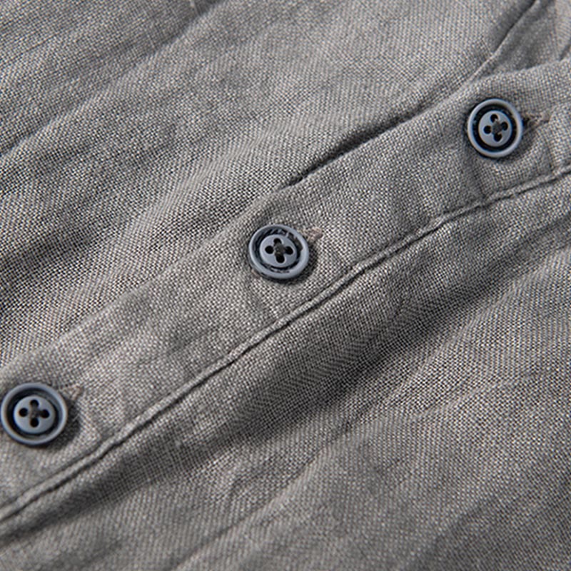 Buddha Stones無地 長袖 ハーフボタンシャツ コットンリネン メンズ 服 - image 4