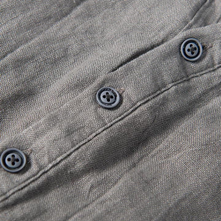 Buddha Stones無地 長袖 ハーフボタンシャツ コットンリネン メンズ 服 - image 4