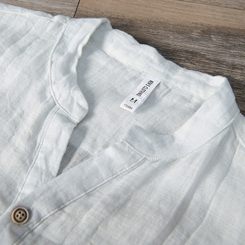 Buddha Stones無地 長袖 ハーフボタンシャツ コットンリネン メンズ 服 - image 10