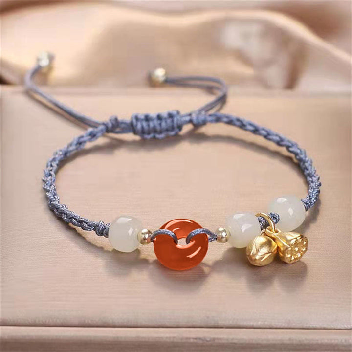 Buddha Stones赤瑪瑙 平和バックル 翡翠 蓮 ヒーリング編みブレスレット