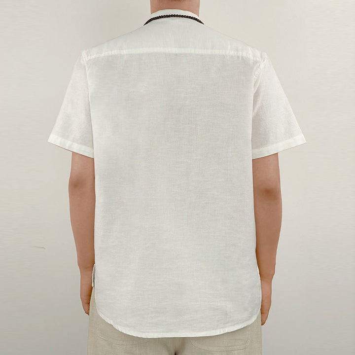 Buddha Stones無地 メンズ 半袖 ボタン リネン シャツ - image 17