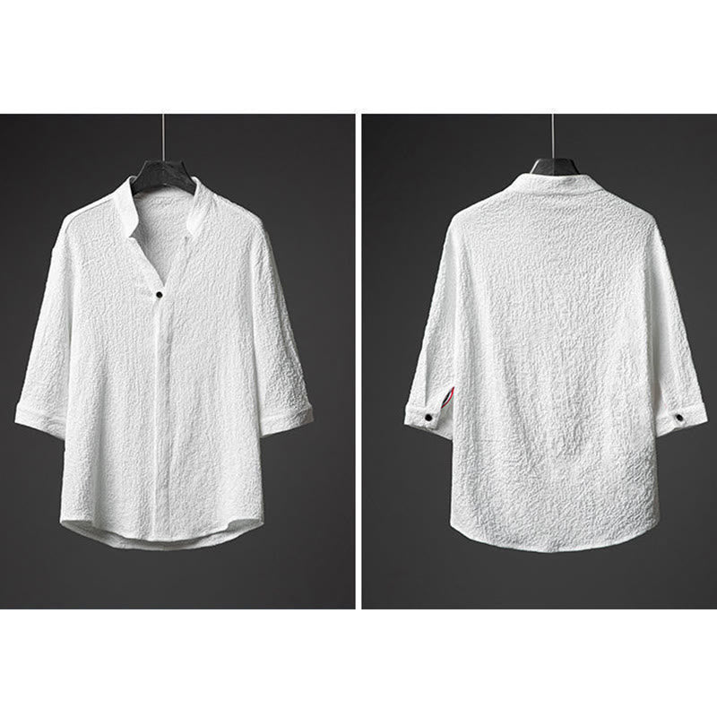 Buddha Stones メンズ 無地 半袖シャツ＆パンツ テクスチャボタン付き 2点セット - image 8