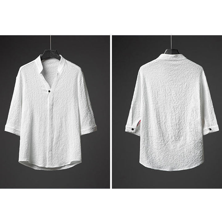 Buddha Stones メンズ 無地 半袖シャツ＆パンツ テクスチャボタン付き 2点セット - image 8