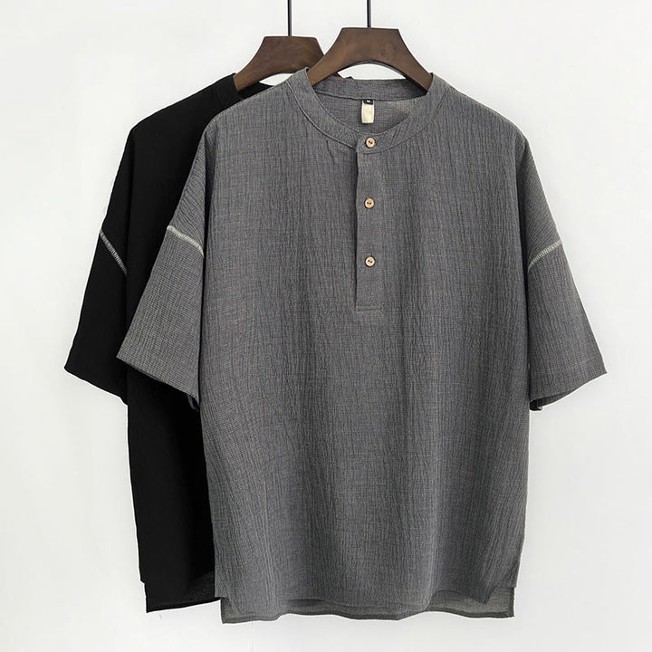 Buddha Stones夏 無地 メンズ 半袖 ボタンシャツ - image 0