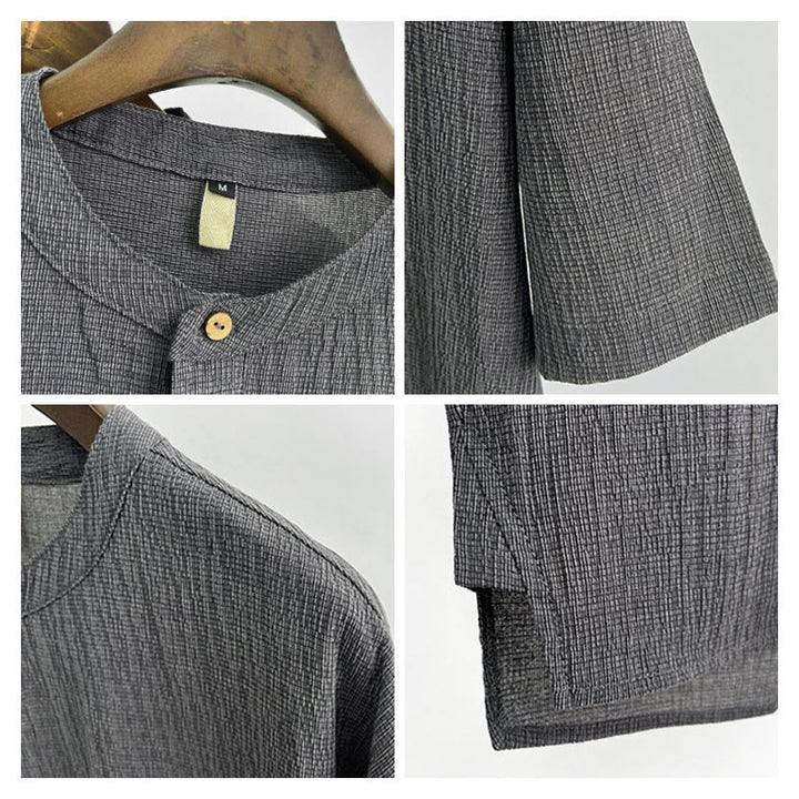 Buddha Stones夏 無地 メンズ 半袖 ボタンシャツ - image 2