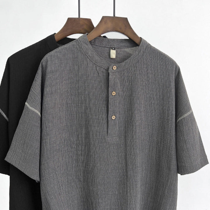 Buddha Stones夏 無地 メンズ 半袖 ボタンシャツ - image 6