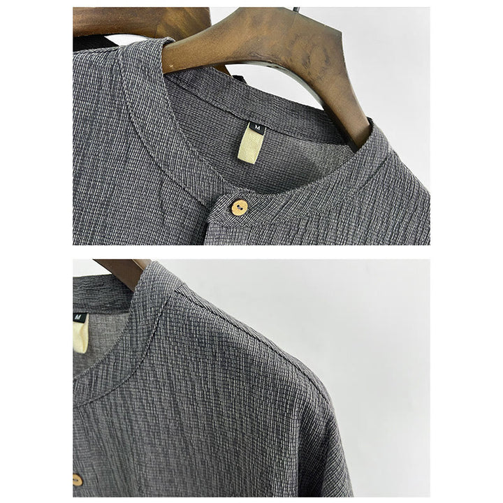 Buddha Stones夏 無地 メンズ 半袖 ボタンシャツ - image 4