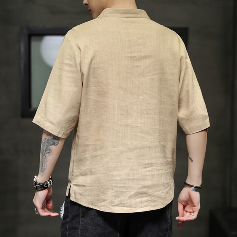 Buddha Stonesカエルボタン 鳳凰刺繍 中国唐装 半袖シャツ コットンリネン メンズ服 - image 13