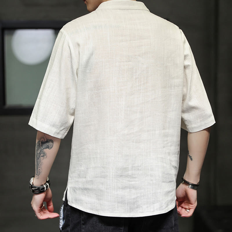 Buddha Stonesカエルボタン 鳳凰刺繍 中国唐装 半袖シャツ コットンリネン メンズ服 - image 3