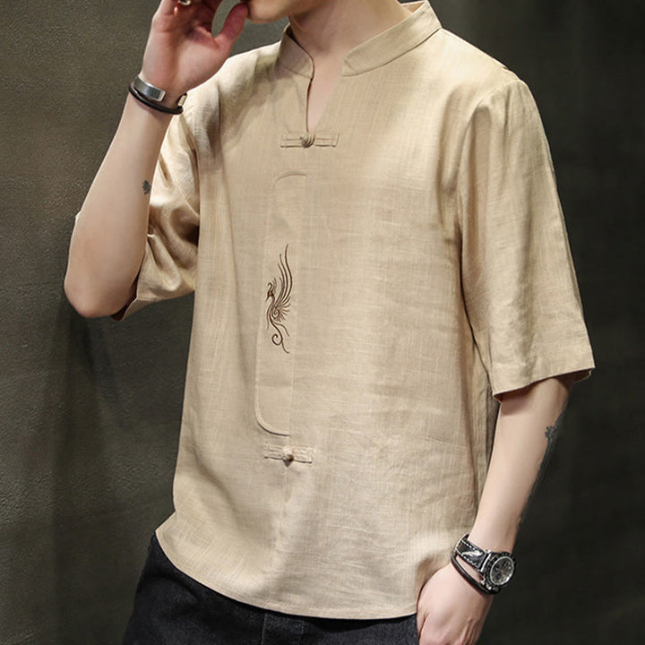 Buddha Stonesカエルボタン 鳳凰刺繍 中国唐装 半袖シャツ コットンリネン メンズ服 - image 13