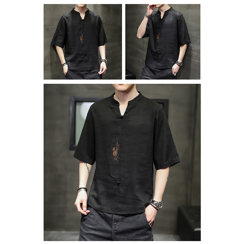 Buddha Stonesカエルボタン 鳳凰刺繍 中国唐装 半袖シャツ コットンリネン メンズ服 - image 23