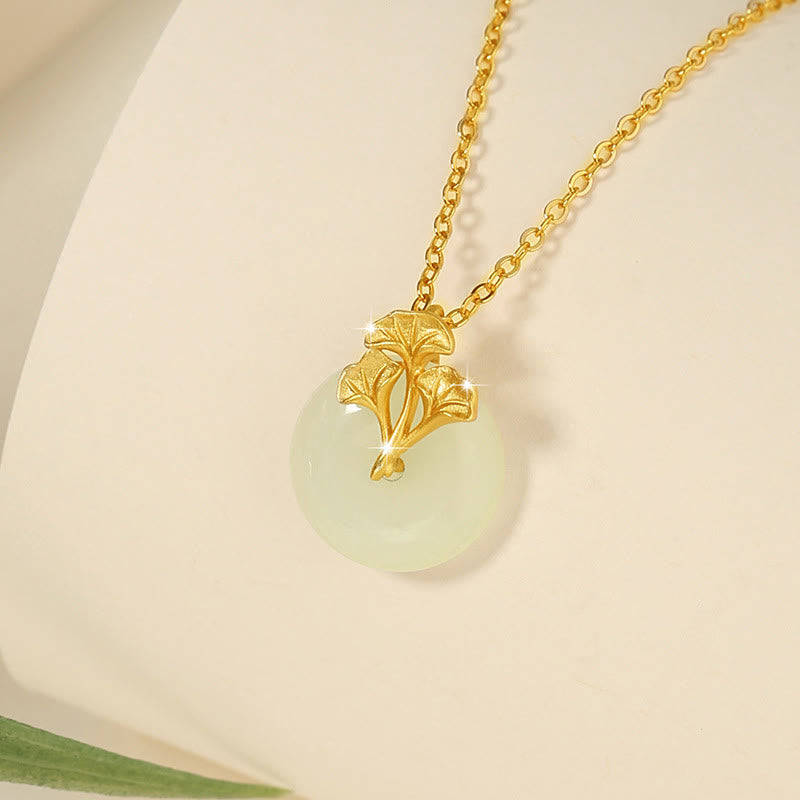 Buddha Stones925スターリングシルバー 和田翡翠 イチョウの葉 繁栄のネックレスペンダント