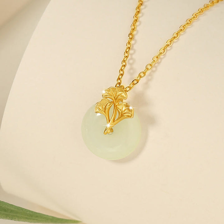Buddha Stones925スターリングシルバー 和田翡翠 イチョウの葉 繁栄のネックレスペンダント