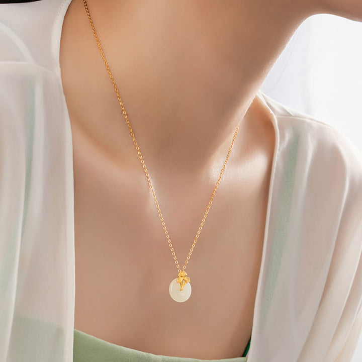 Buddha Stones925スターリングシルバー 和田翡翠 イチョウの葉 繁栄のネックレスペンダント