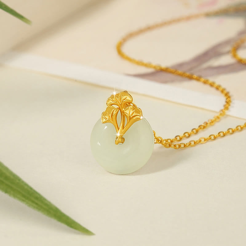 Buddha Stones925スターリングシルバー 和田翡翠 イチョウの葉 繁栄のネックレスペンダント