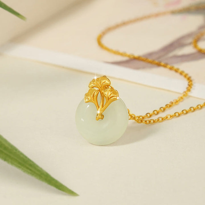 Buddha Stones925スターリングシルバー 和田翡翠 イチョウの葉 繁栄のネックレスペンダント