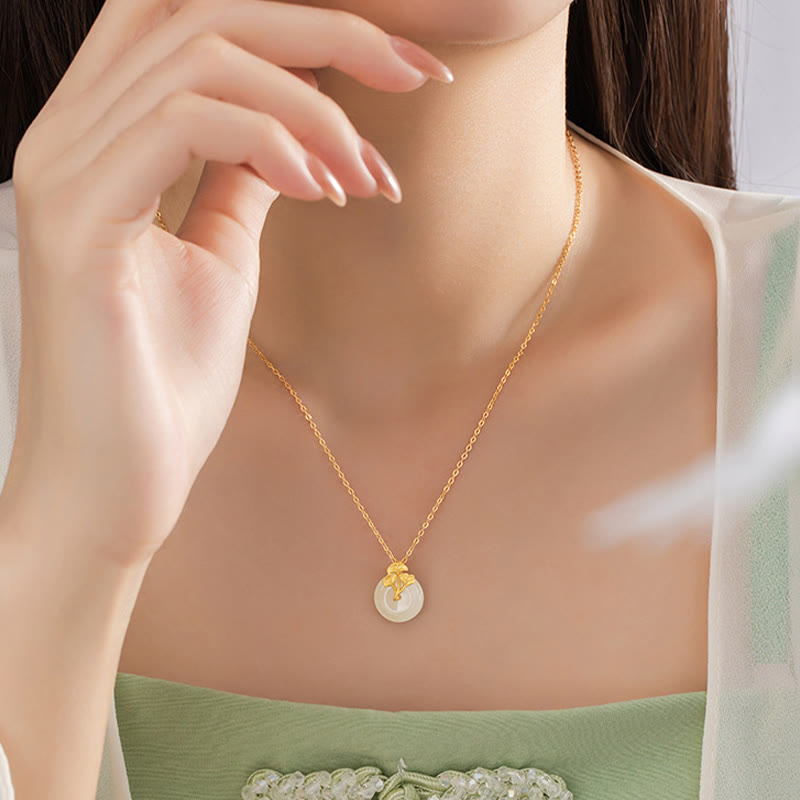 Buddha Stones925スターリングシルバー 和田翡翠 イチョウの葉 繁栄のネックレスペンダント