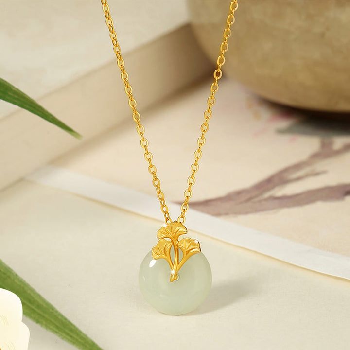 Buddha Stones925スターリングシルバー 和田翡翠 イチョウの葉 繁栄のネックレスペンダント
