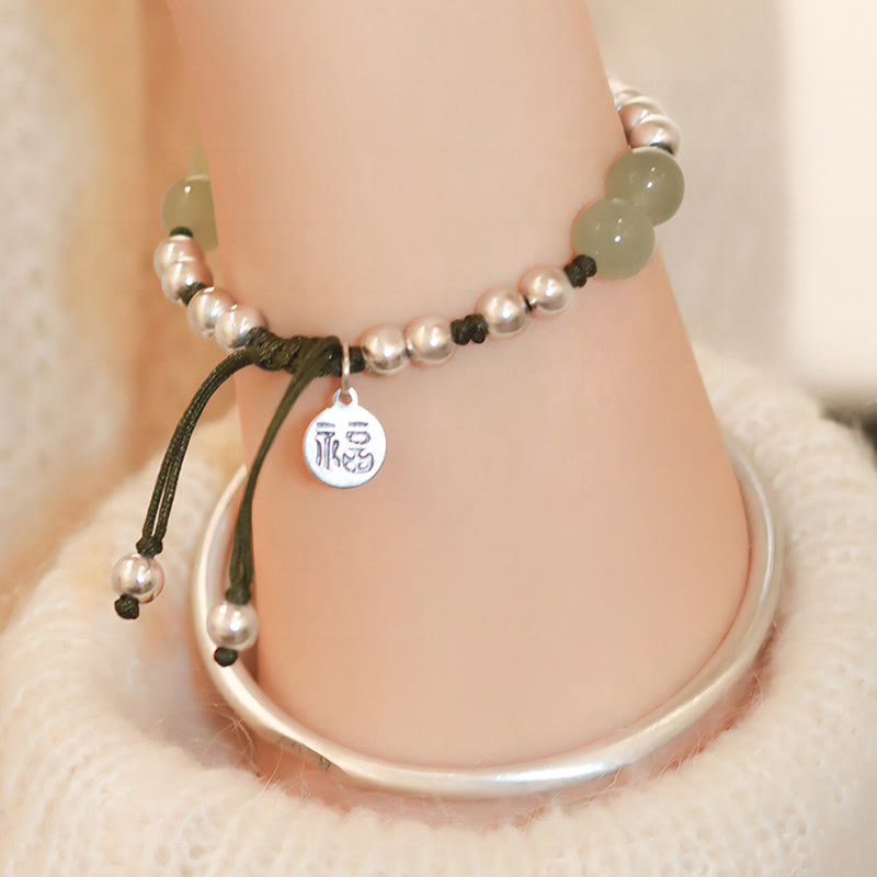 Buddha Stones925 スターリングシルバー 天然翡翠 フーキャラクター 竹の豊穣のブレスレット