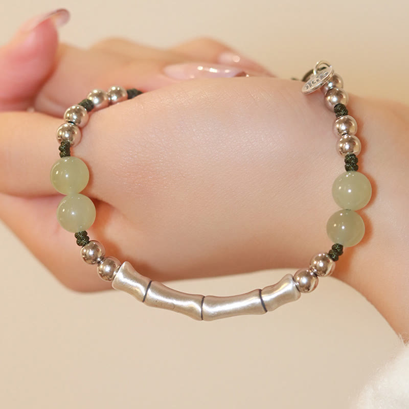 Buddha Stones925 スターリングシルバー 天然翡翠 フーキャラクター 竹の豊穣のブレスレット - image 1
