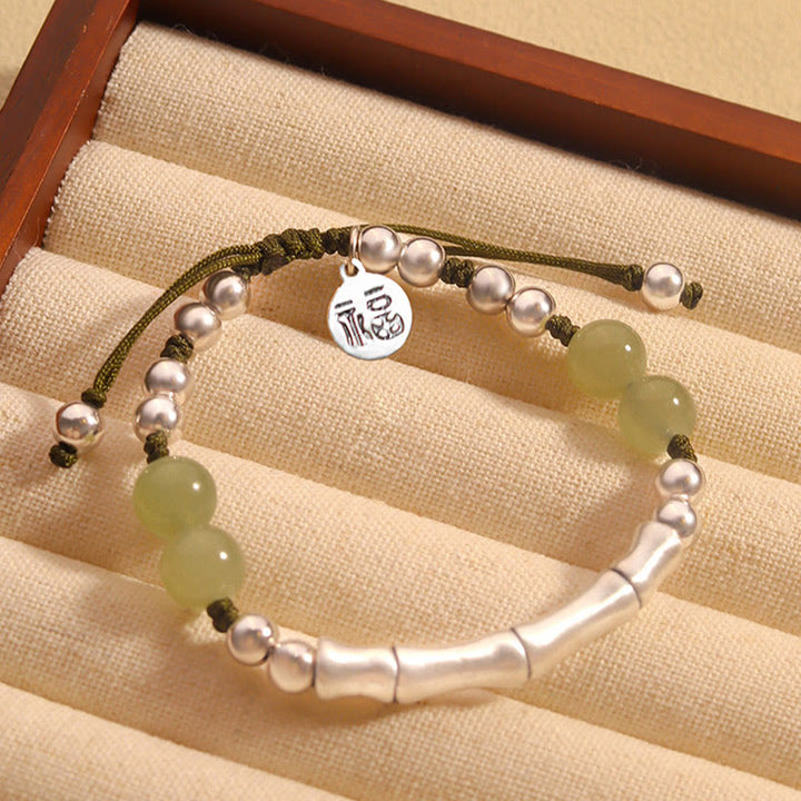 Buddha Stones925 スターリングシルバー 天然翡翠 フーキャラクター 竹の豊穣のブレスレット - 翡翠（手首周り14～19cm） - image 0