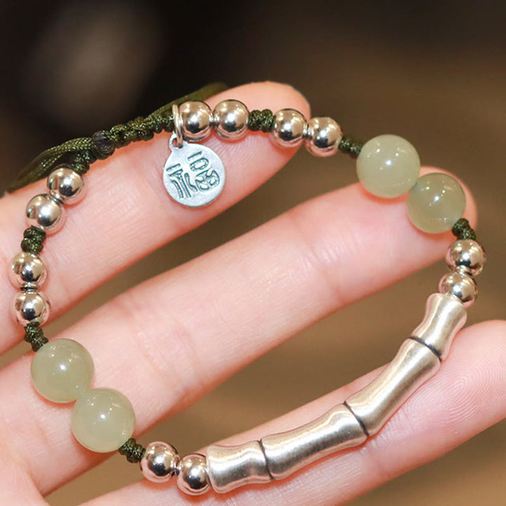 Buddha Stones925 スターリングシルバー 天然翡翠 フーキャラクター 竹の豊穣のブレスレット - image 2