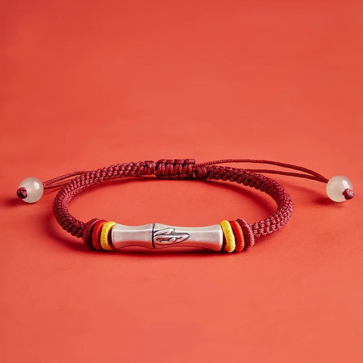 Buddha Stones999スターリングシルバー レッドストリング バンブー エンライトメントブレスレット