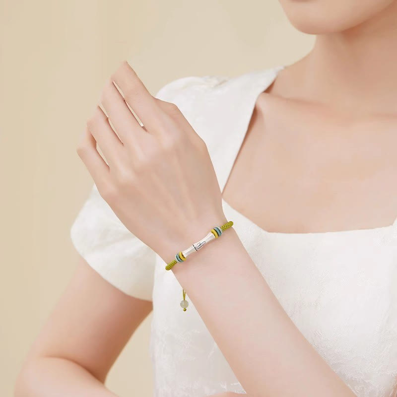 Buddha Stones999スターリングシルバー レッドストリング バンブー エンライトメントブレスレット