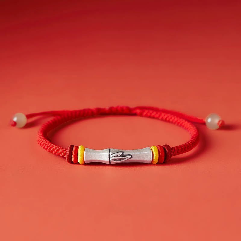 Buddha Stones999スターリングシルバー レッドストリング バンブー エンライトメントブレスレット