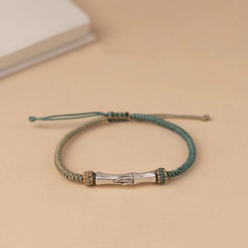 Buddha Stones925スターリングシルバー 竹製保護編みブレスレット - グリーン（手首周り15～18cm） - image 1