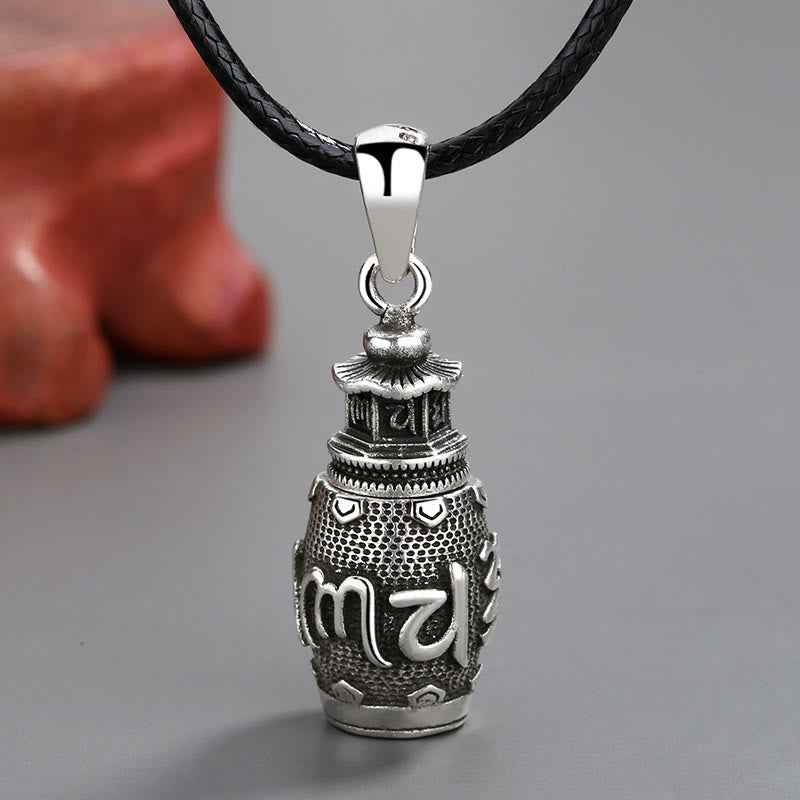 Buddha Stonesオーム・マニ・パドメ・フム銅製 創造性 ネックレス ペンダント - 六つの真実の言葉ネックレスペンダント（黒ロープ付き） - image 1