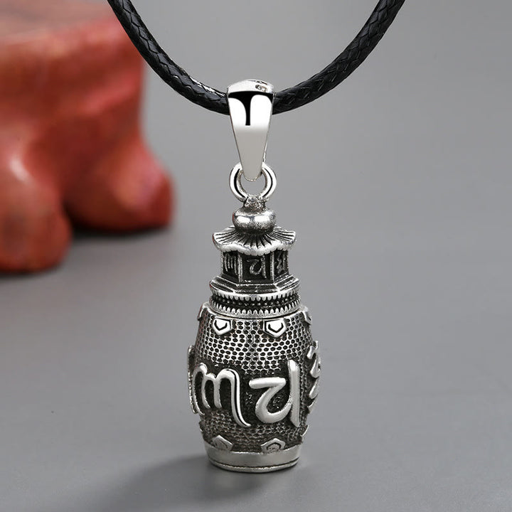 Buddha Stonesオーム・マニ・パドメ・フム銅製 創造性 ネックレス ペンダント - 六つの真実の言葉ネックレスペンダント（黒ロープ付き） - image 1