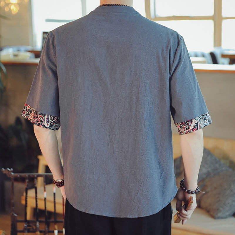 Buddha Stonesカエルボタン 龍刺繍 中国唐装 半袖シャツ リネン メンズ服 - image 2
