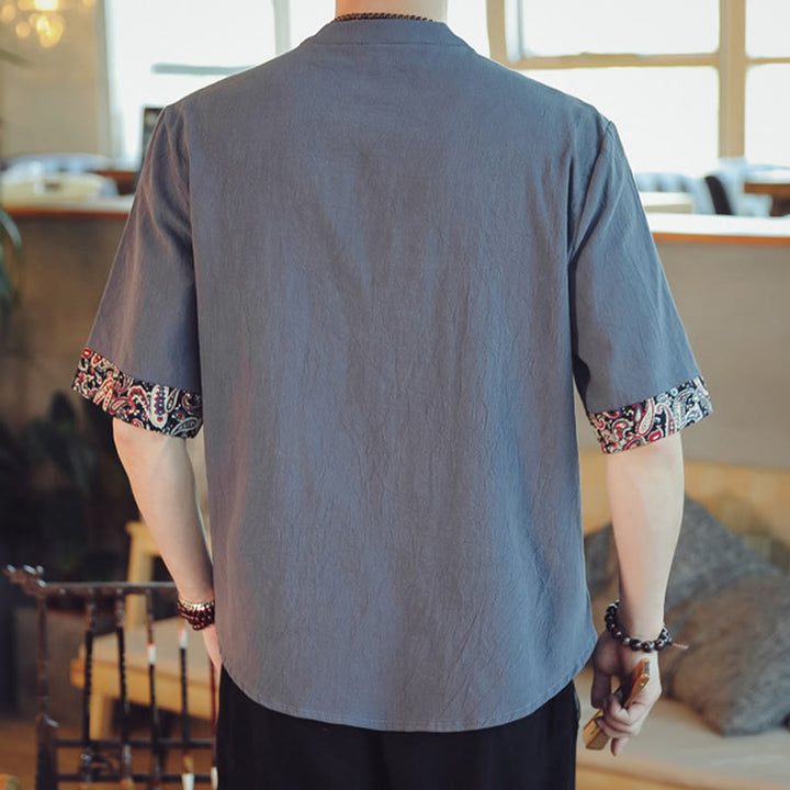 Buddha Stonesカエルボタン 龍刺繍 中国唐装 半袖シャツ リネン メンズ服 - image 2