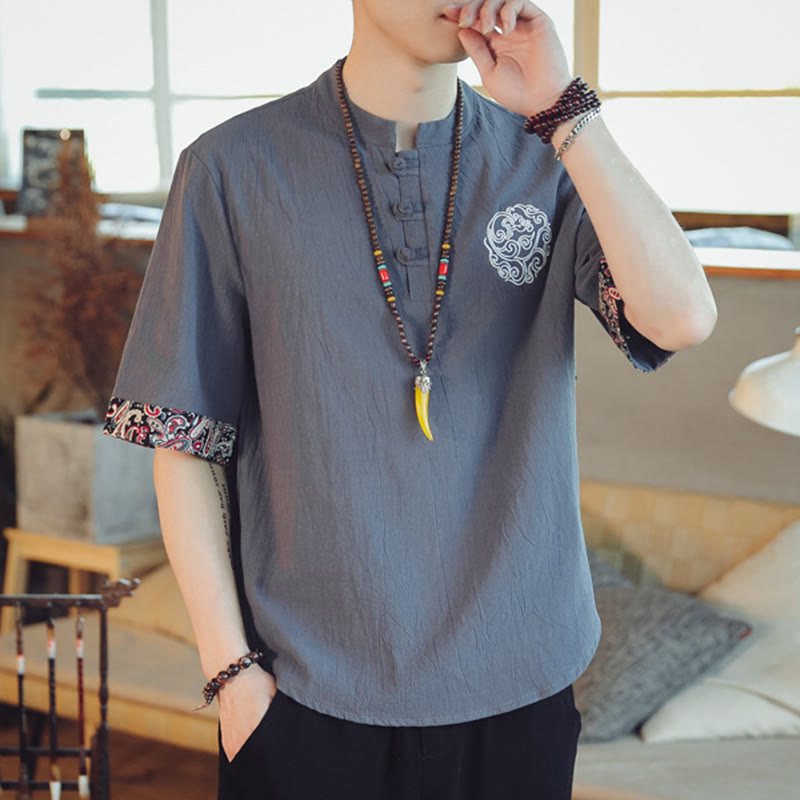 Buddha Stonesカエルボタン 龍刺繍 中国唐装 半袖シャツ リネン メンズ服 - image 3