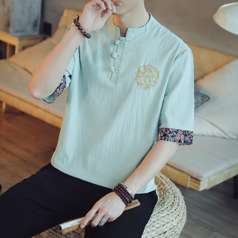 Buddha Stonesカエルボタン 龍刺繍 中国唐装 半袖シャツ リネン メンズ服 - image 16