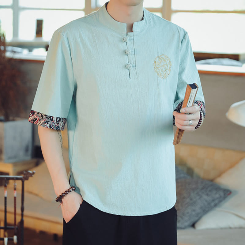 Buddha Stonesカエルボタン 龍刺繍 中国唐装 半袖シャツ リネン メンズ服 - image 12