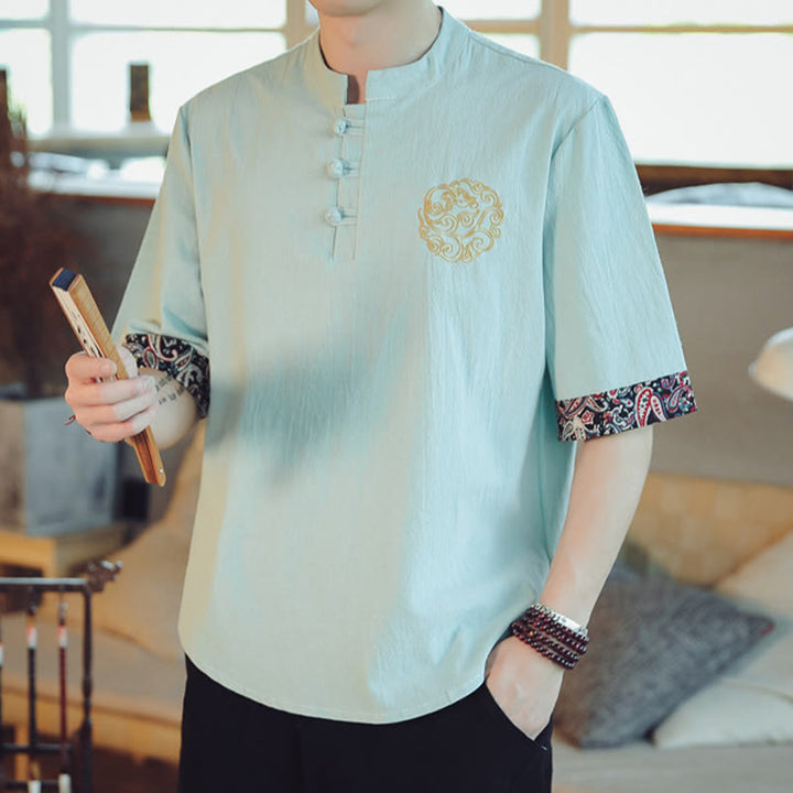 Buddha Stonesカエルボタン 龍刺繍 中国唐装 半袖シャツ リネン メンズ服 - image 15
