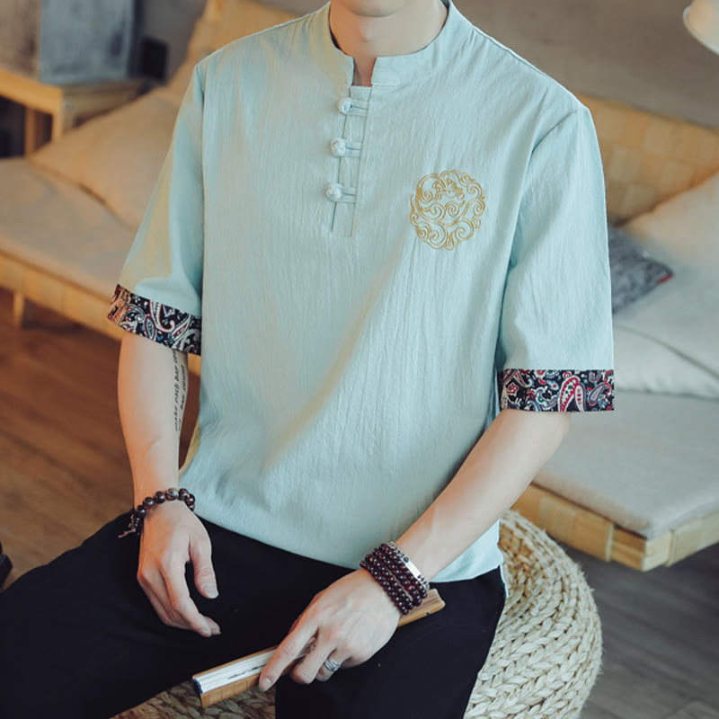 Buddha Stonesカエルボタン 龍刺繍 中国唐装 半袖シャツ リネン メンズ服 - image 17