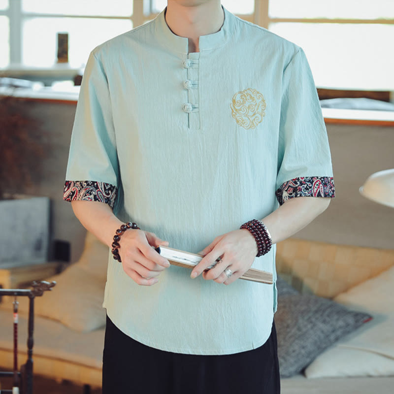 Buddha Stonesカエルボタン 龍刺繍 中国唐装 半袖シャツ リネン メンズ服 - image 14
