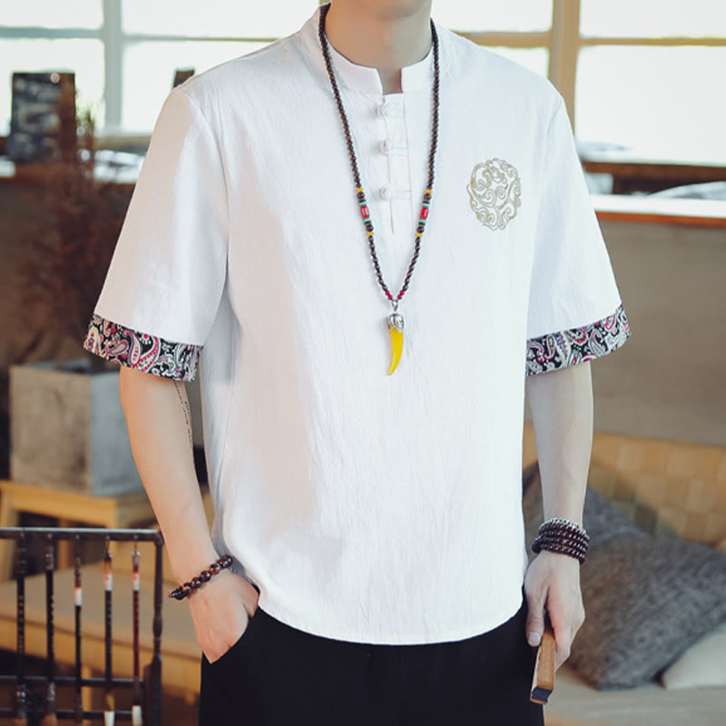 Buddha Stonesカエルボタン 龍刺繍 中国唐装 半袖シャツ リネン メンズ服 - image 19