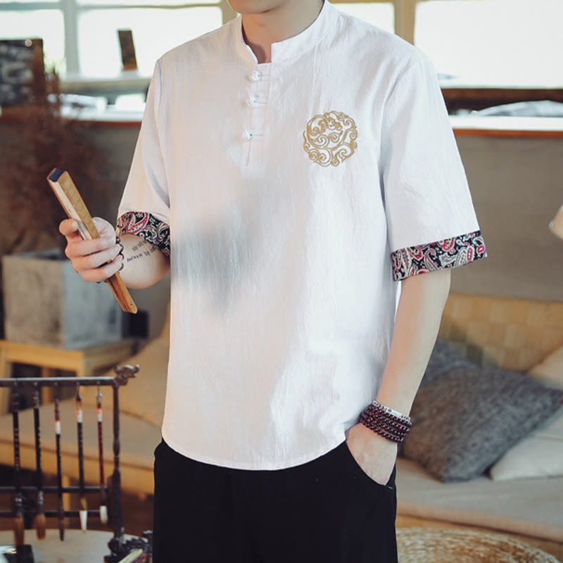 Buddha Stonesカエルボタン 龍刺繍 中国唐装 半袖シャツ リネン メンズ服 - image 20
