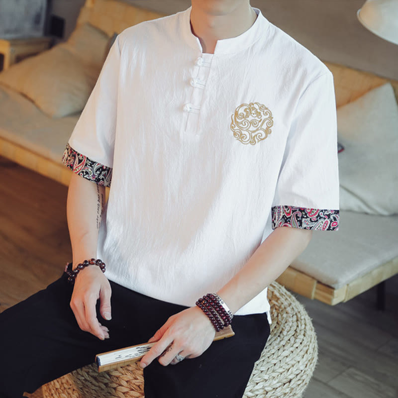Buddha Stonesカエルボタン 龍刺繍 中国唐装 半袖シャツ リネン メンズ服 - image 24