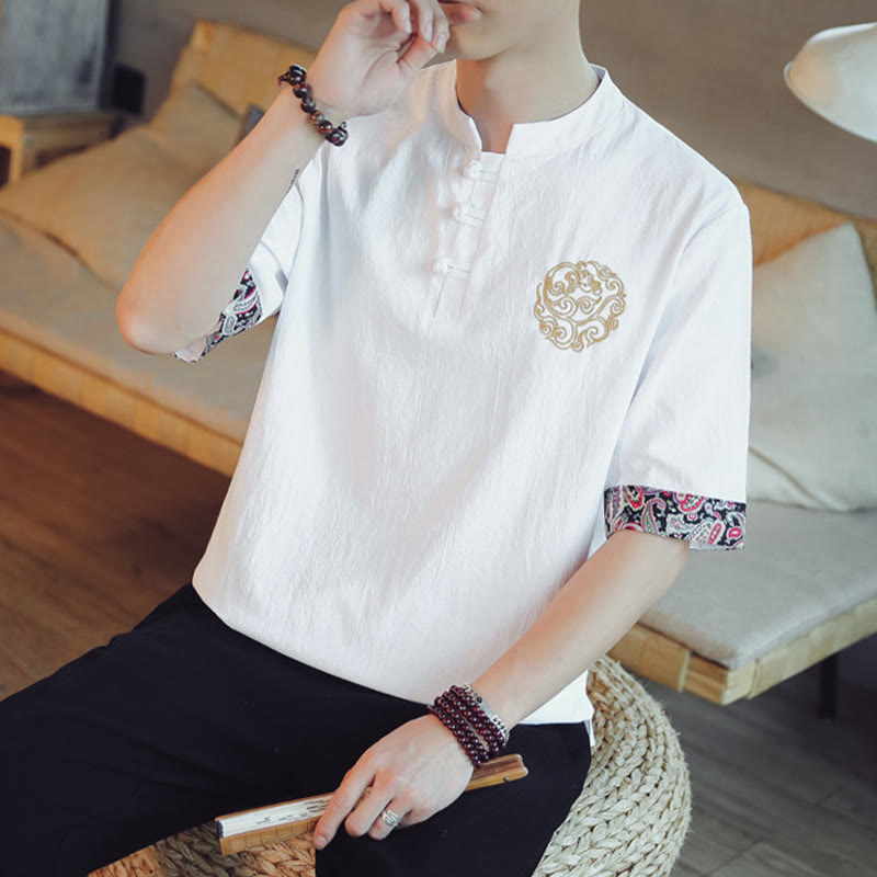Buddha Stonesカエルボタン 龍刺繍 中国唐装 半袖シャツ リネン メンズ服 - image 23