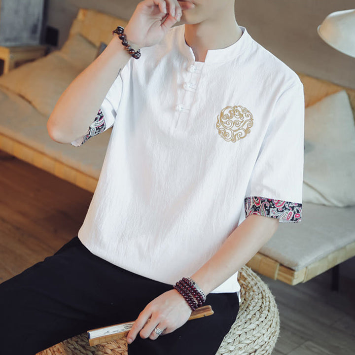 Buddha Stonesカエルボタン 龍刺繍 中国唐装 半袖シャツ リネン メンズ服 - image 23