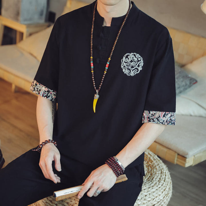 Buddha Stonesカエルボタン 龍刺繍 中国唐装 半袖シャツ リネン メンズ服 - image 31