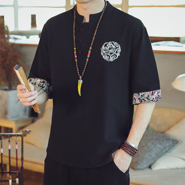 Buddha Stonesカエルボタン 龍刺繍 中国唐装 半袖シャツ リネン メンズ服 - image 29