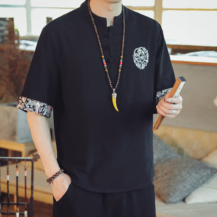 Buddha Stonesカエルボタン 龍刺繍 中国唐装 半袖シャツ リネン メンズ服 - image 26