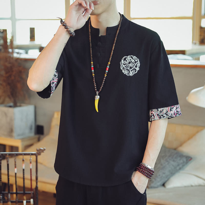 Buddha Stonesカエルボタン 龍刺繍 中国唐装 半袖シャツ リネン メンズ服 - image 30