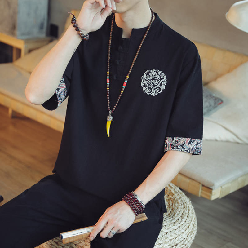 Buddha Stonesカエルボタン 龍刺繍 中国唐装 半袖シャツ リネン メンズ服 - image 32